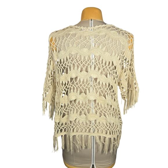 Chicos Womens Size 1 Medium Open Crochet Top Pullover Boho Hippie Festival - Picture 5 of 11